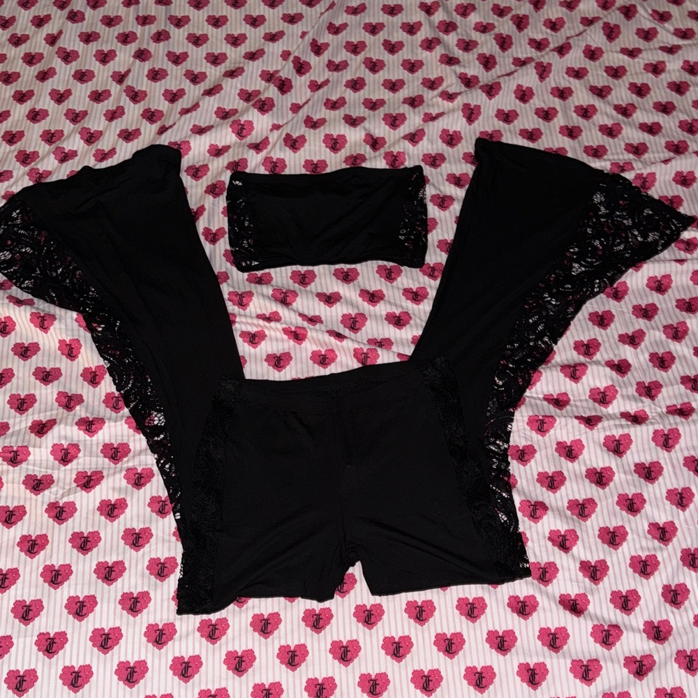 Fashion Nova Black Lace Trim Two-Piece Lounge Set